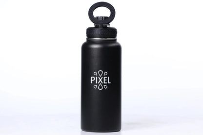 A matte black Obsidian Black water bottle with a cap, on a white background.